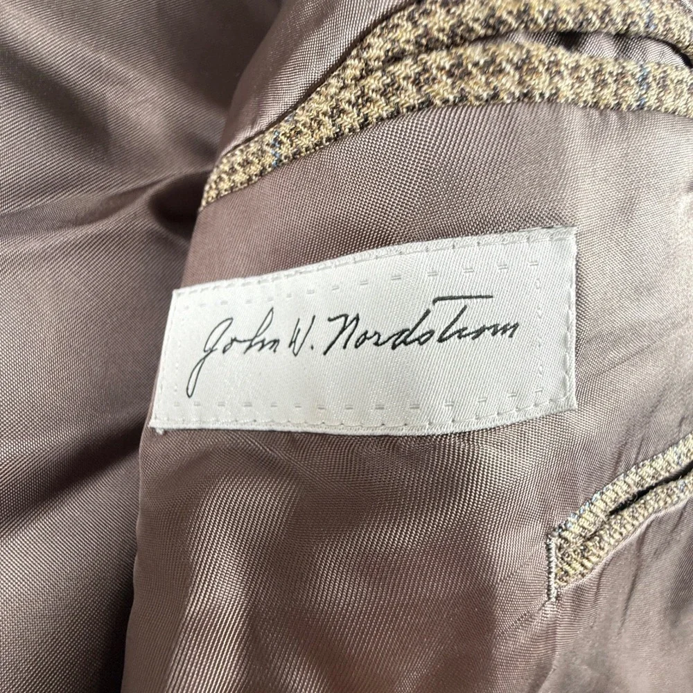 John W. Nordstrom Sport Coat Mens 42L Brown Excellent Silk Wool Houndstooth